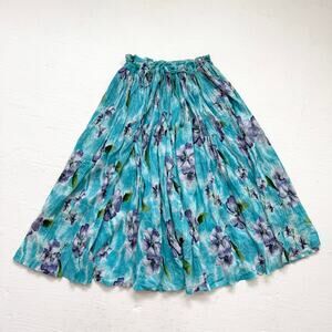Papillon Blue Floral Crinkle Cotton Midi Skirt, One Size
